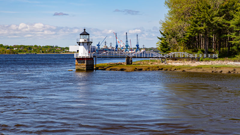 Doubling Point Lighthouse with Bath Iron Works in the Distance