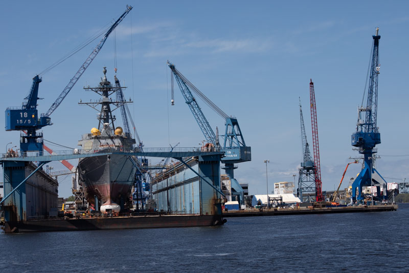 Bath Iron Works Dry Dock with Arleigh Burke Class Destroyer